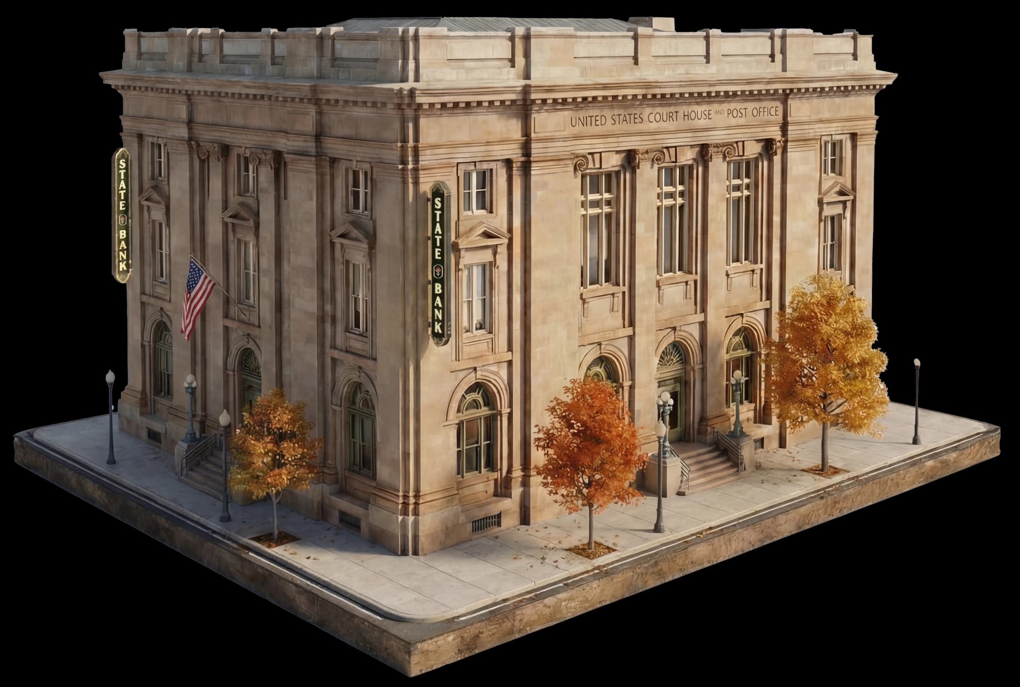 3D render of The Echelon at 221 10th Street, Evanston, Wyoming - Historic State Bank building