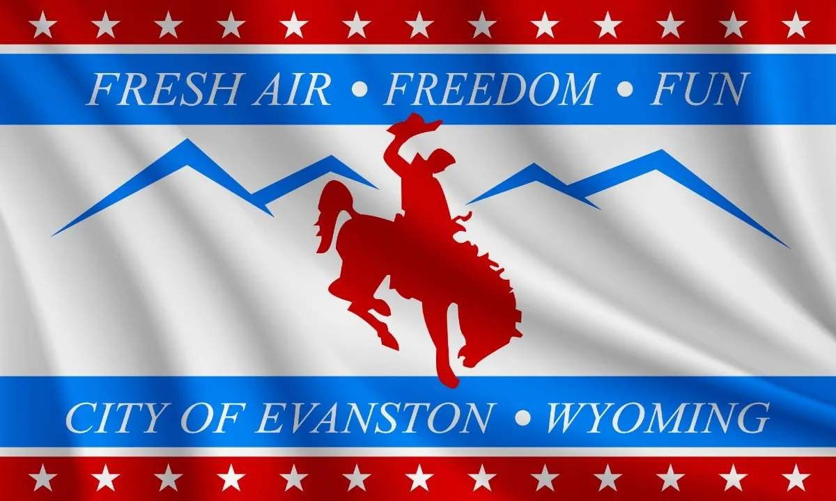 Flag of Evanston, Wyoming - Fresh Air, Freedom, Fun