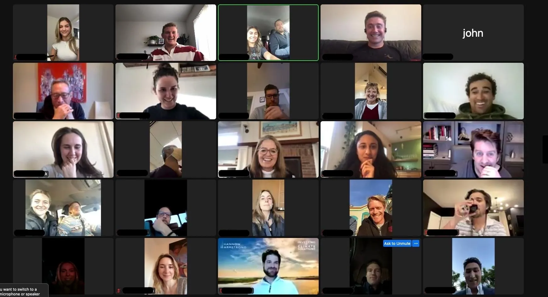 Happy Minute virtual toast participants